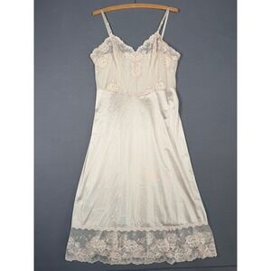 Vintage Vanity Fair Slip Dress Sheer  Sz 34 Nylon Floral Lace Cream Granny Core
